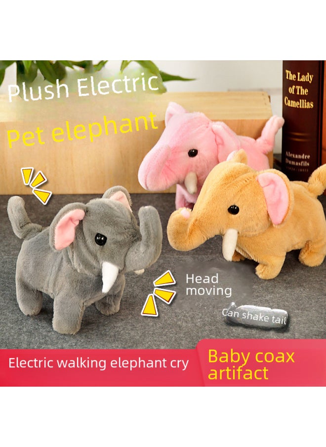Portable Cage] Children's Electric Simulation Pet Dog Pet Plush Walking Sound-making Tail-shaking Toy-Color:Elephant (yellow) + Portable Cage + Traction Rope +6-piece Set  - Image 4
