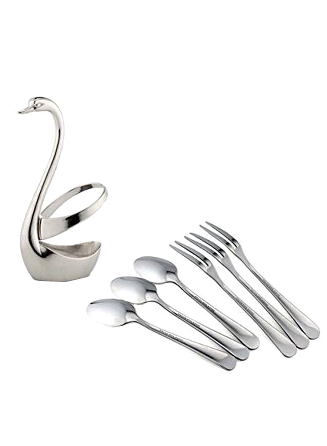 NIBEMINENT 7-Piece Swan Base Dinnerware Set Silver 5 x 15.5centimeter - Image 2
