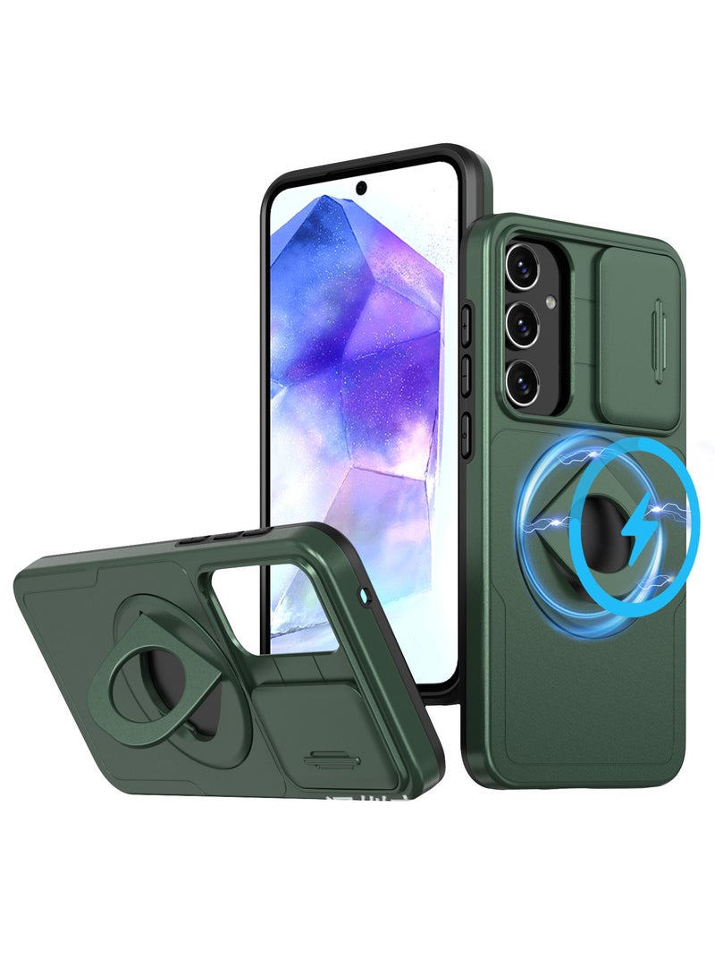 general Magnetic case compatible with Galaxy A55 5G 【Mag-safe compatible】, military-grade protection, shockproof hard, with sliding camera cover and 360° rotatable vertical case