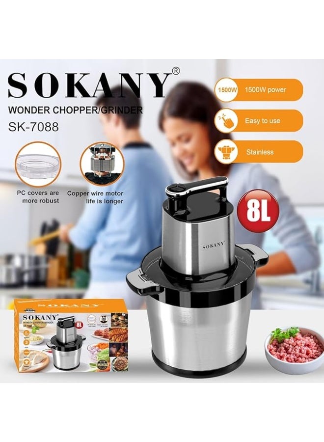sokany chopper and Meat Grinder 8 Liters, 1800 Watts, Stainless Steel SK-7088N - Image 4