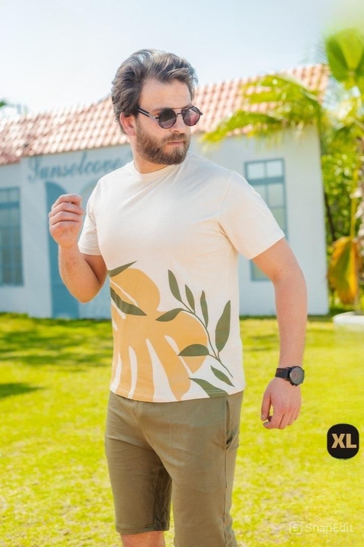 Casual shorts set, comfortable for men, suitable for outings, olive green and white  - Image 4