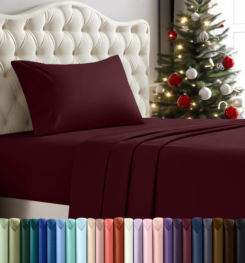 Utopia Bedding Twin Sheet Set â€“ 3 Piece Bed Sheets for Twin Size Bed, Soft and Breathable Microfiber, Includes 1 Fitted Sheet, 1 Flat Sheet and 1 Pillowcase (Burgundy) - Image 1