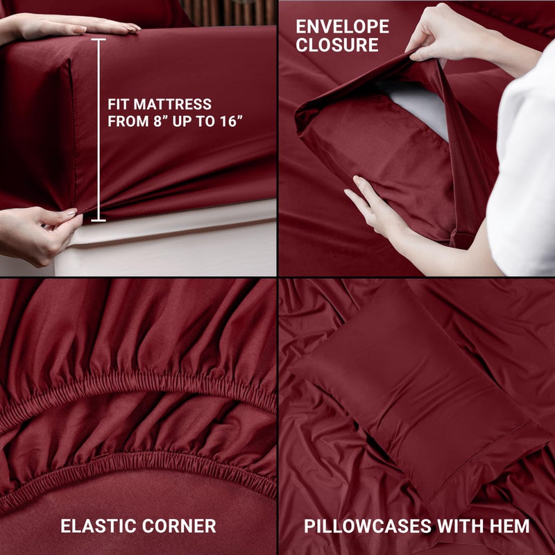 Utopia Bedding Twin Sheet Set â€“ 3 Piece Bed Sheets for Twin Size Bed, Soft and Breathable Microfiber, Includes 1 Fitted Sheet, 1 Flat Sheet and 1 Pillowcase (Burgundy) - Image 4