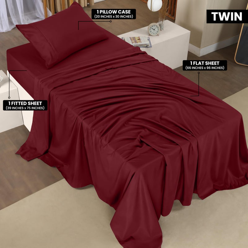 Utopia Bedding Twin Sheet Set â€“ 3 Piece Bed Sheets for Twin Size Bed, Soft and Breathable Microfiber, Includes 1 Fitted Sheet, 1 Flat Sheet and 1 Pillowcase (Burgundy) - Image 2