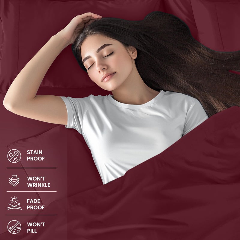 Utopia Bedding Twin Sheet Set â€“ 3 Piece Bed Sheets for Twin Size Bed, Soft and Breathable Microfiber, Includes 1 Fitted Sheet, 1 Flat Sheet and 1 Pillowcase (Burgundy) - Image 3