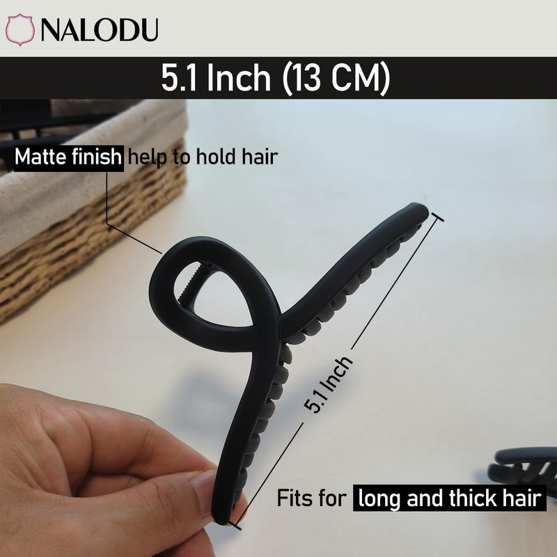 Nalodu 5 Inch Hair Claw Clips Extra Large No Slip Big Matte Jaw Butterfly Clip for Thin Fine Thick Hair Women, 2 Pack Black - Image 2