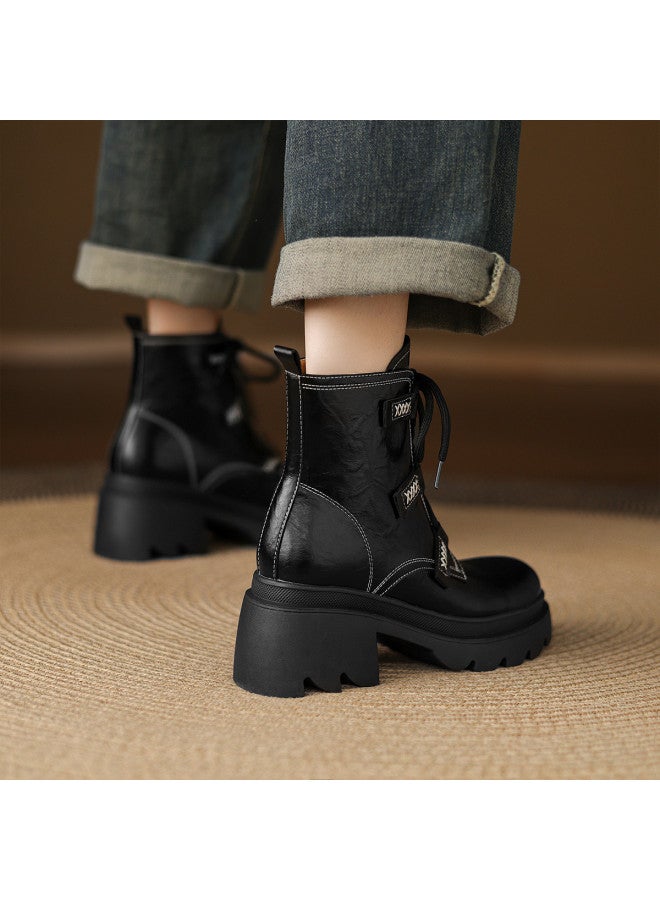 AME Personality Martin Boots Women 2025 Winter New Style Exposed Stitch Design Lace-up Martin Boots Sweet And Edgy Ankle Boots For Women - Image 3