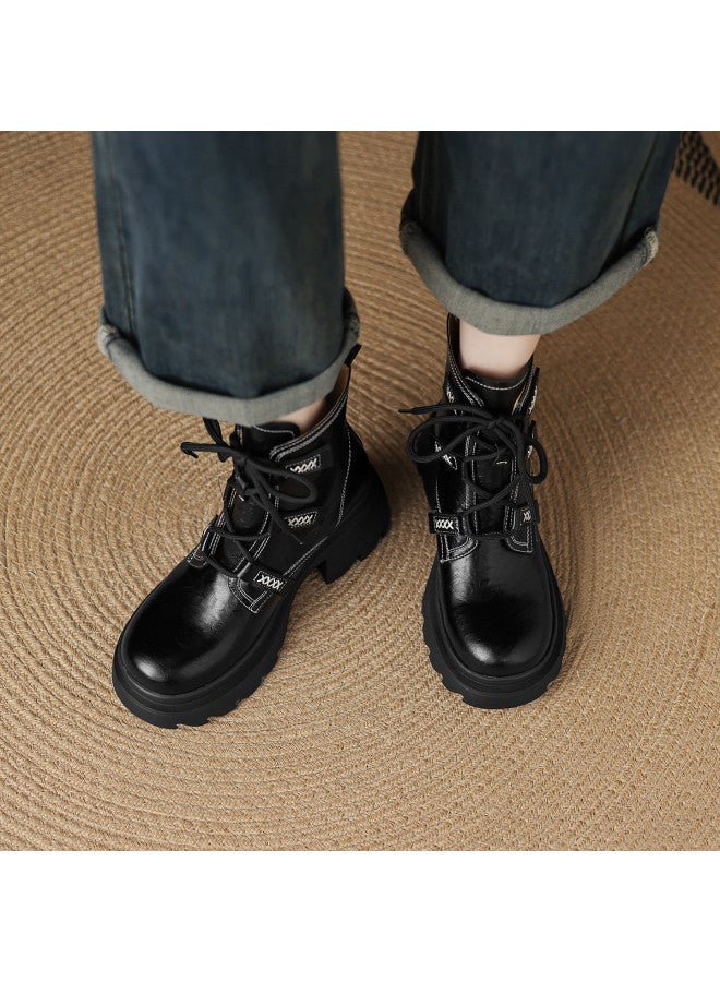 AME Personality Martin Boots Women 2025 Winter New Style Exposed Stitch Design Lace-up Martin Boots Sweet And Edgy Ankle Boots For Women - Image 4