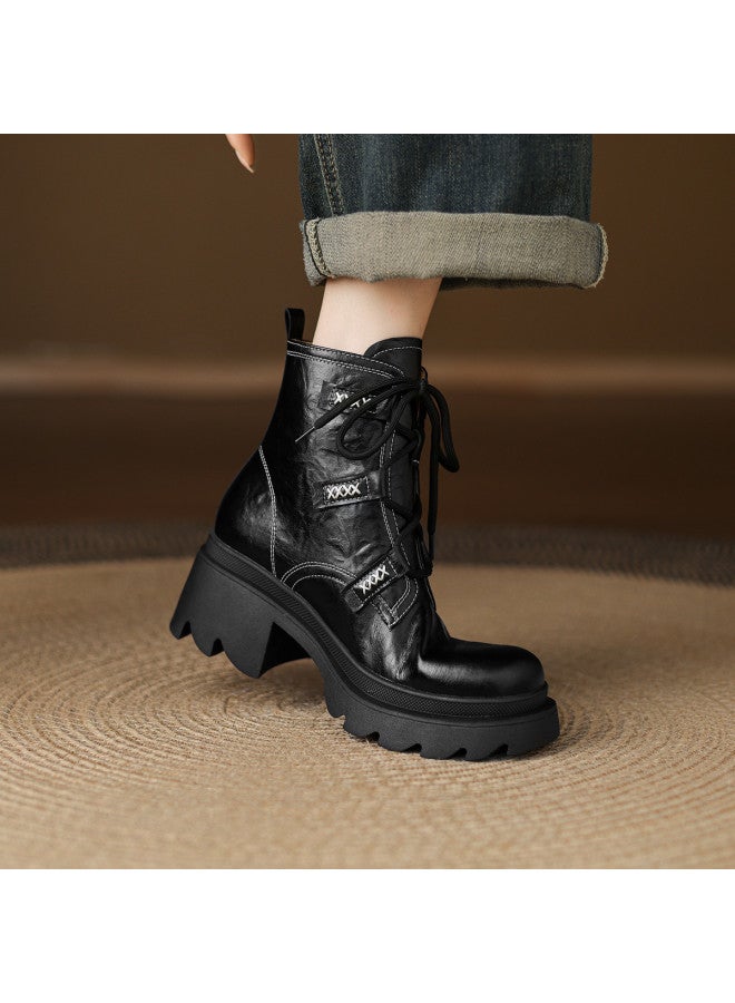 AME Personality Martin Boots Women 2025 Winter New Style Exposed Stitch Design Lace-up Martin Boots Sweet And Edgy Ankle Boots For Women - Image 5