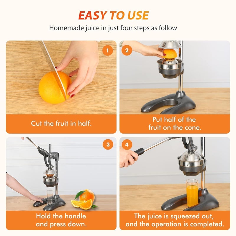 VAKTAVYA VAKTAVYA Large Citrus Juicer Best Press for Orange lime and lemon squeezer Manual Cold Press Juicer Maximum Juice Extractor Heavy Duty Base Juicer machines Commercial Non Electric lemon juicer  - Image 5
