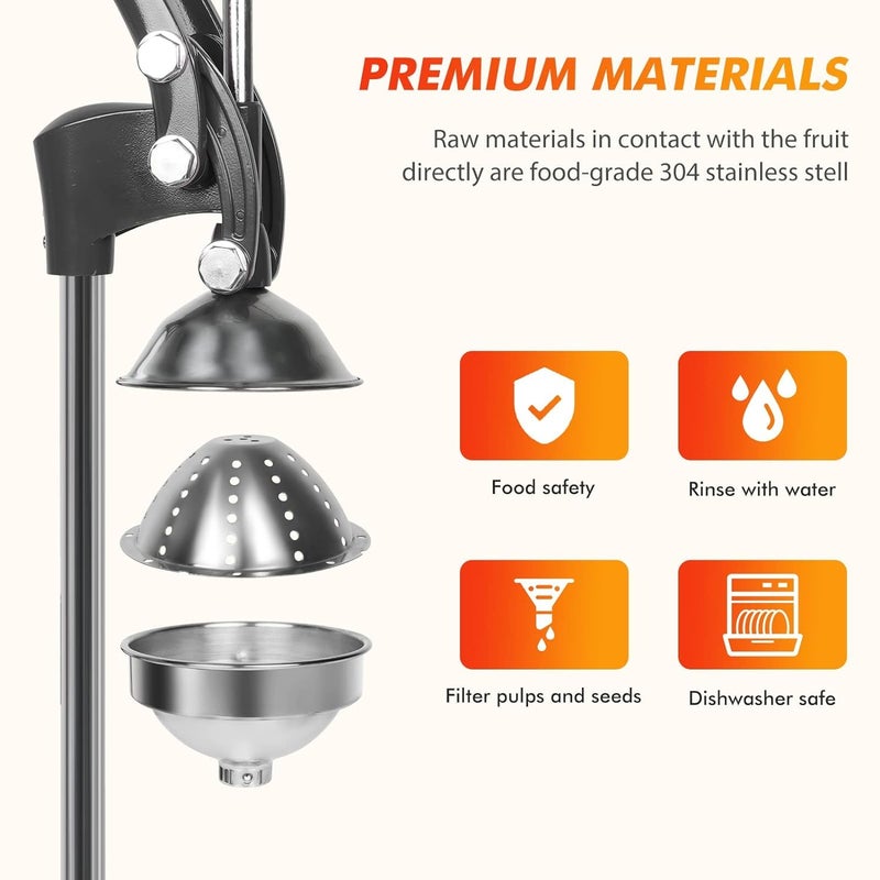 VAKTAVYA VAKTAVYA Large Citrus Juicer Best Press for Orange lime and lemon squeezer Manual Cold Press Juicer Maximum Juice Extractor Heavy Duty Base Juicer machines Commercial Non Electric lemon juicer  - Image 4