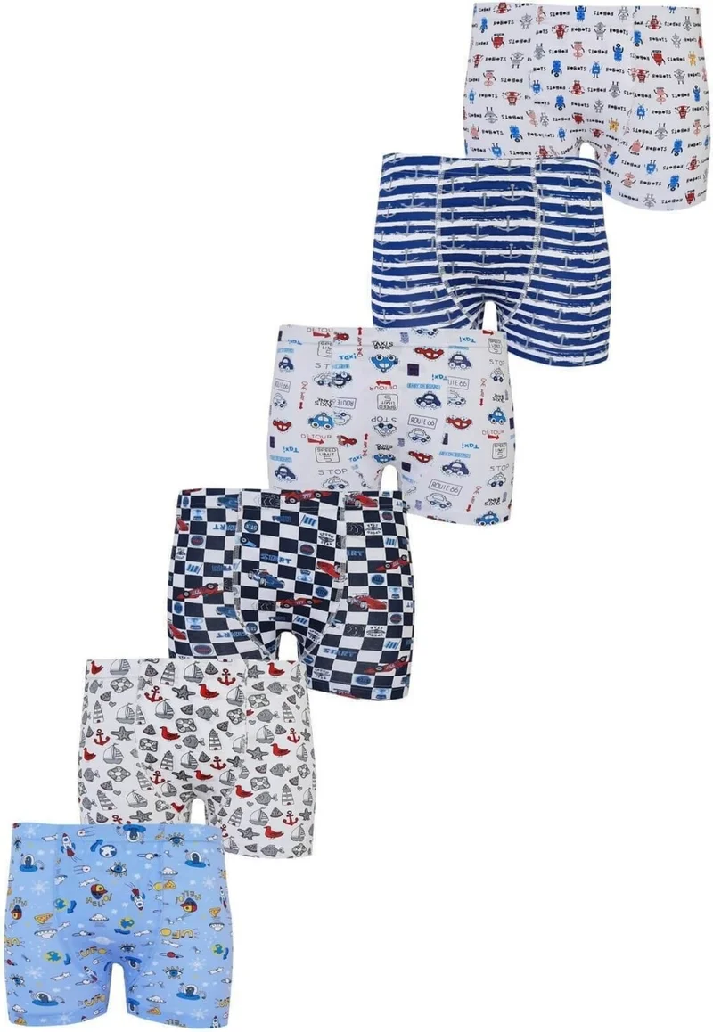 Tutku Elastane Patterned Printed Boy Boxer 6 Pack
