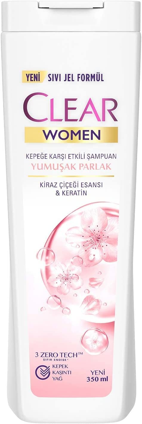 Makes Every Shower More Enjoyable Clear Women AntiDandruff Shampoo Soft Shiny Cherry Blossom Essence  Keratin 350 ml