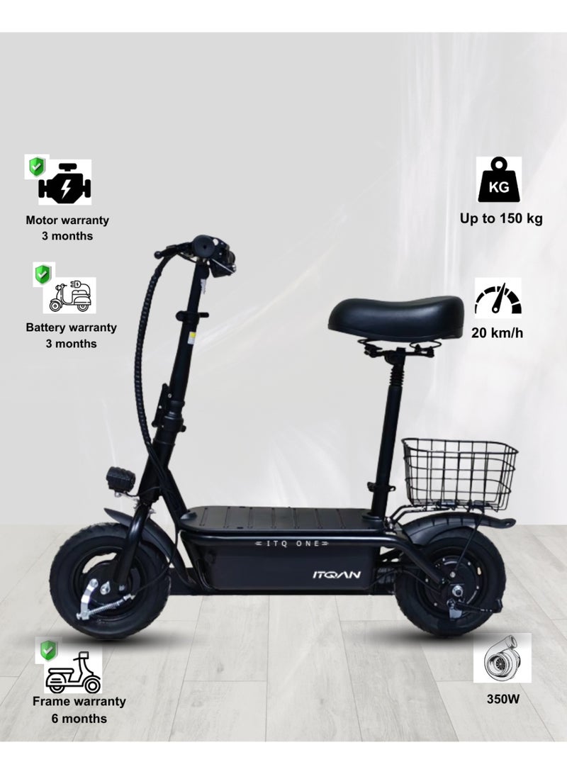 كاميل دراجة كهربائية ITQ-1 Pro للبالغين، بقدرة 350 واط، إطارات مقاس 10 بوصة، مدى يصل إلى 55 كم، مزودة بمرايا وسلة، باللون الأسود. - Image 1