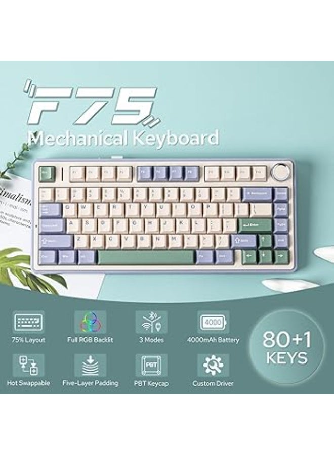 F75 Gasket Mechanical Keyboard, 75% Wireless Gaming Keyboard with Five-Layer Cushioning and Grip, Supports Bluetooth/2.4GHz/USB Type-C, Designed for Gaming (Light Blue, V3 Key - Green) - Image 5