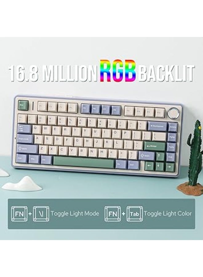 F75 Gasket Mechanical Keyboard, 75% Wireless Gaming Keyboard with Five-Layer Cushioning and Grip, Supports Bluetooth/2.4GHz/USB Type-C, Designed for Gaming (Light Blue, V3 Key - Green) - Image 4