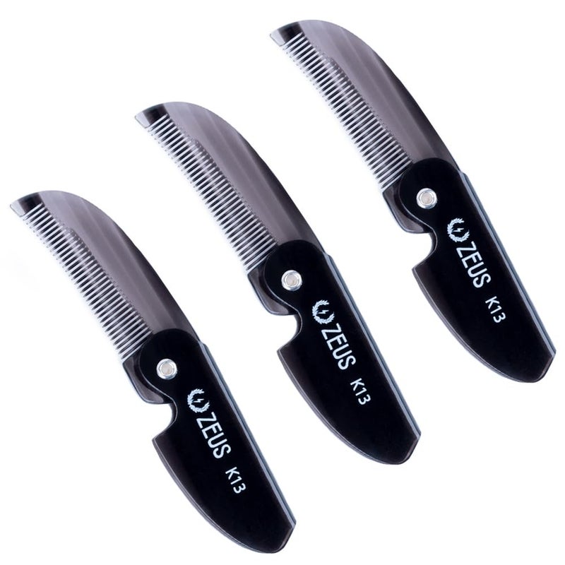 ZEUS Folding Mustache Comb for Men Handmade SawCut Pocket Comb for Mens Beard  Moustache Grooming Compact  Travel Friendly Black 3 PACK