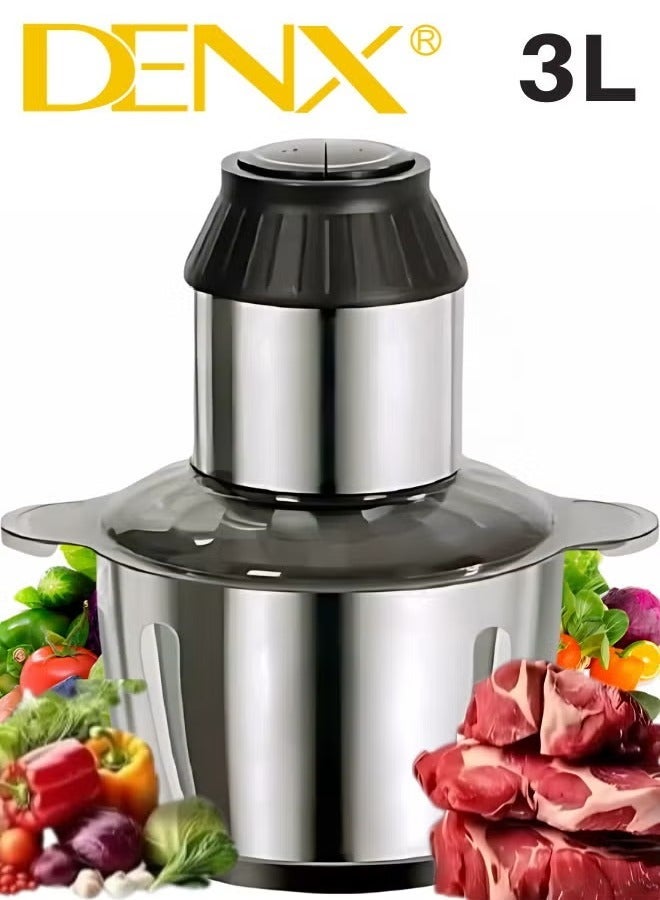 Denx Electric Meat Grinder and Food Processor Blender – 3L Stainless Steel Bowl, Vegetable Chopper, Fruit Dicer, Meat Mincer, Multifunction Kitchen Appliance, Silver - Image 2