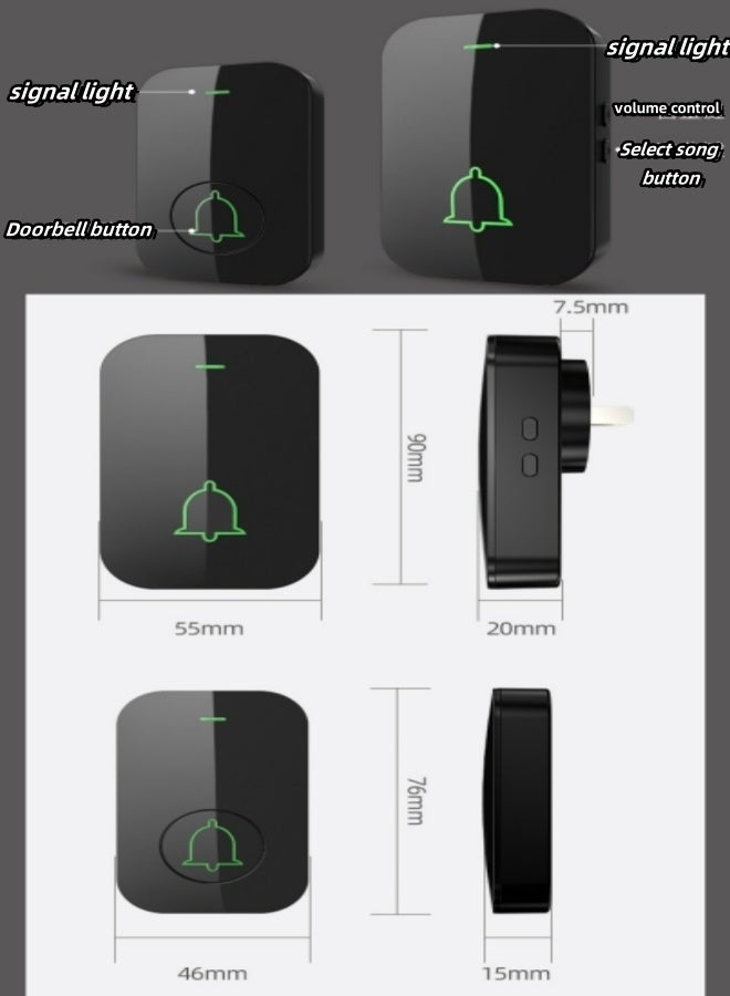 VarietyVoyageD Waterproof Wireless Doorbell with LED Flash, Over 1000 Feet Range, 60 Sounds and 5 Levels of Volume, Cordless Doorbell for Home, Office, Apartment, Hotel, Warehouse and Anti-Theft Black 1 transmitters, 1 receiver - Image 3