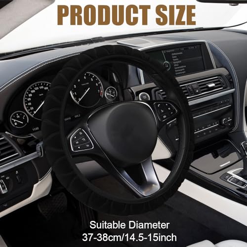 Lecctso Fluffy Steering Wheel Cover, Car Wheel Cover, 15'' Soft Steering Wheel Protector, Elastic Long Microfiber Plush Steering Wheel Cover Interior Decoration Universal for Men Women Girls - Image 2