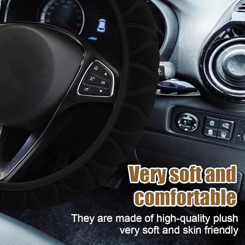 Lecctso Fluffy Steering Wheel Cover, Car Wheel Cover, 15'' Soft Steering Wheel Protector, Elastic Long Microfiber Plush Steering Wheel Cover Interior Decoration Universal for Men Women Girls - Image 4