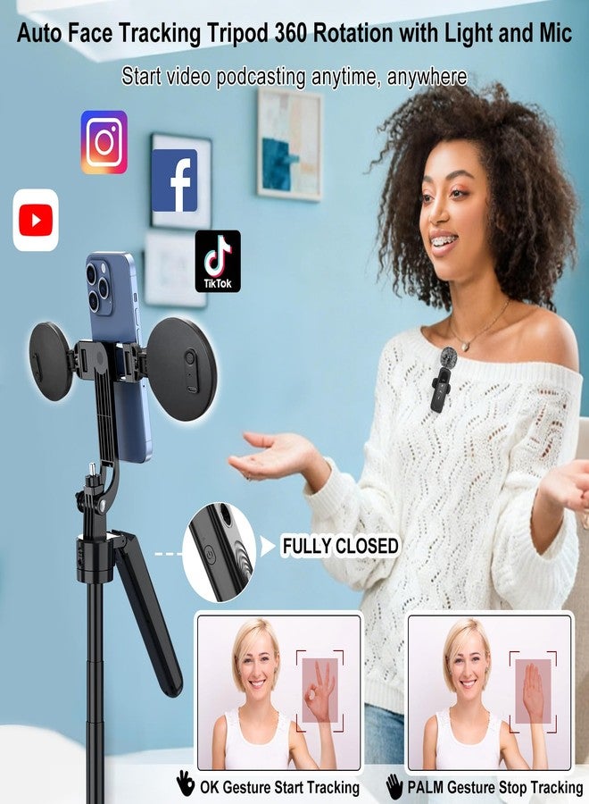 YUANRAN مجموعة أدوات إنشاء المحتوى للتصوير المرئي لأجهزة iPhone/Android، حامل ثلاثي القوائم بتقنية الذكاء الاصطناعي بطول 70 بوصة مع خاصية تتبع الوجه التلقائي، مزود بإضاءة وميكروفونات لاسلكية، مجموعة أدوات بدء التشغيل لتطبيقات TikTok/YouTube - Image 2
