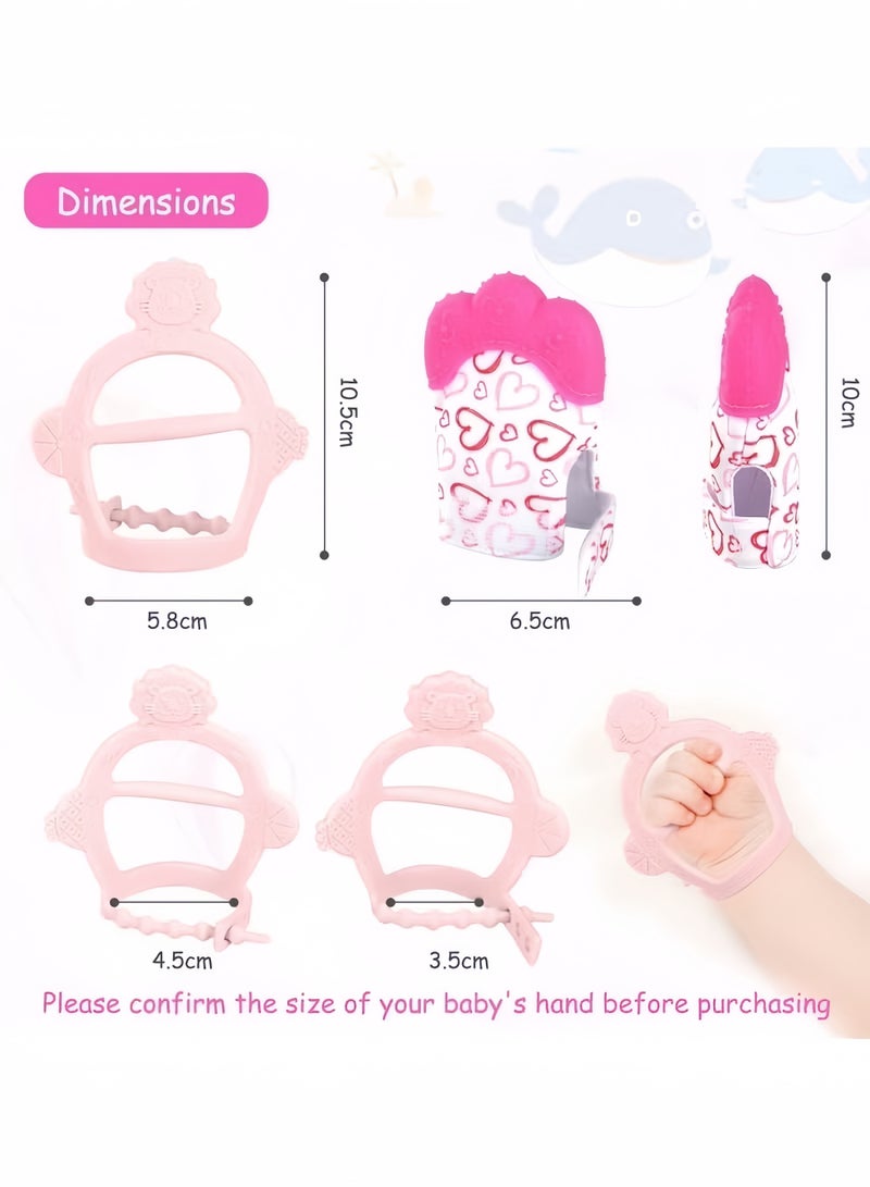 ColaBear 2PCS Baby Teething Set, Includes Baby Chew Toy and Silicone Mitten Teether Glove, Infant Soothing Pain Relief for Baby (Pink) - Image 2