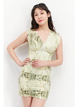 Women Textured Padded Mini Dress, Light Green