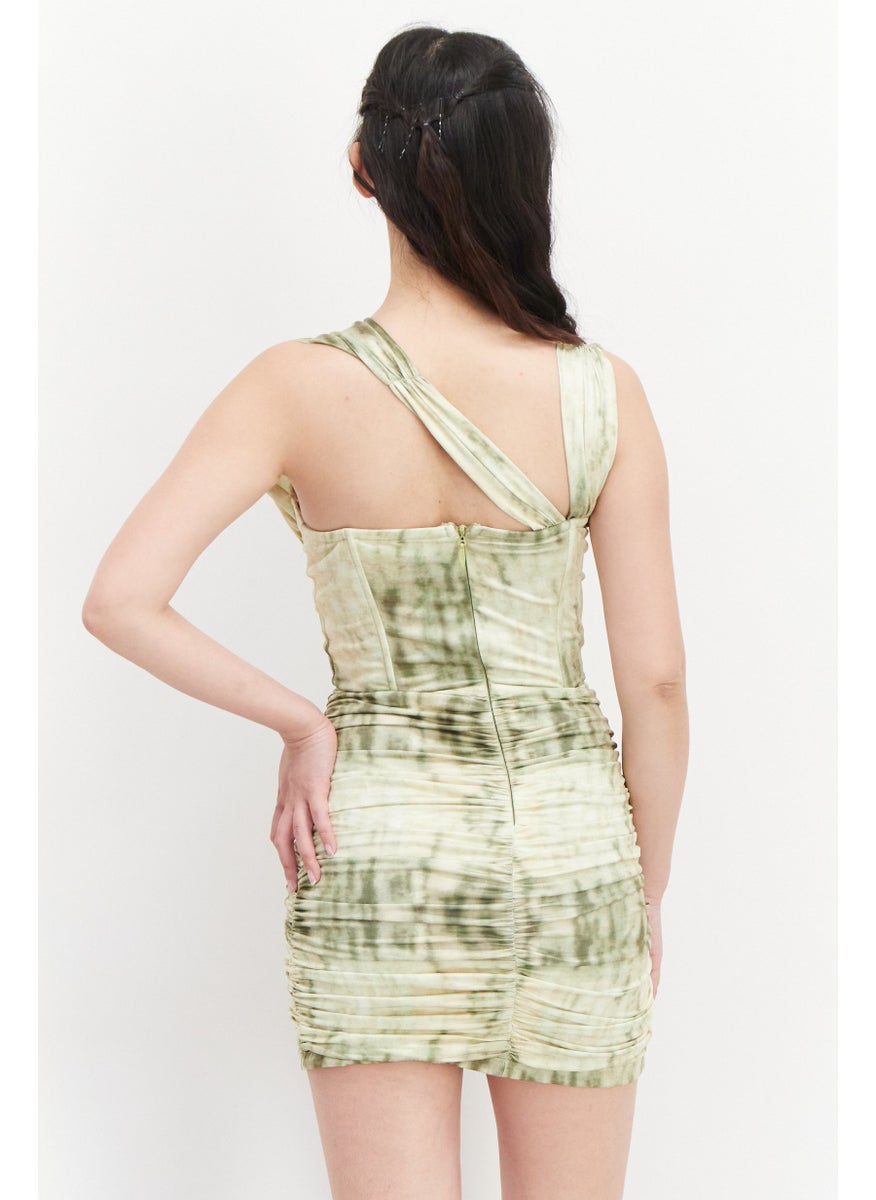 Parallel Lines - Women Textured Padded Mini Dress, Light Green - Image 1