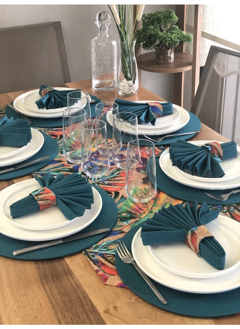 Desenİzmir - DesenIzmir Placemat Devetaba (Jute Floor) Pattern Set 6 Tableware, 6 Cloth Napkins, 6 Napkin Rings and Runner Cover C - Image 1