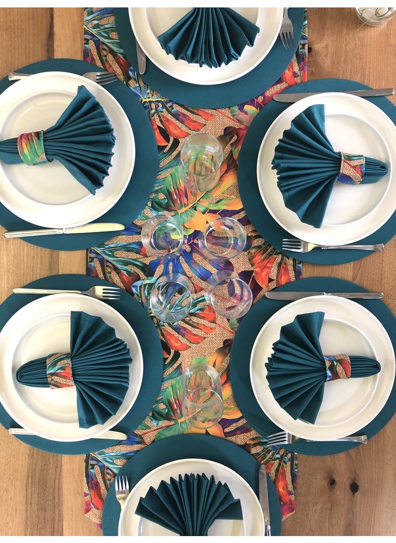 Desenİzmir - DesenIzmir Placemat Devetaba (Jute Floor) Pattern Set 6 Tableware, 6 Cloth Napkins, 6 Napkin Rings and Runner Cover C - Image 1