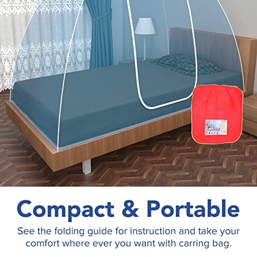 Fegore Mosquito Net for Single Bed Foldable Machardani Lightweight Polyester Material Use One Adults or One Kids with Red Cover (Color - Blue Size - 6.5X4 feet) - Image 5