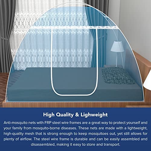 Fegore Mosquito Net for Single Bed Foldable Machardani Lightweight Polyester Material Use One Adults or One Kids with Red Cover (Color - Blue Size - 6.5X4 feet) - Image 4