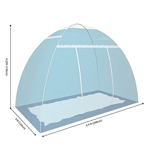 Fegore Mosquito Net for Single Bed Foldable Machardani Lightweight Polyester Material Use One Adults or One Kids with Red Cover (Color - Blue Size - 6.5X4 feet) - Image 2