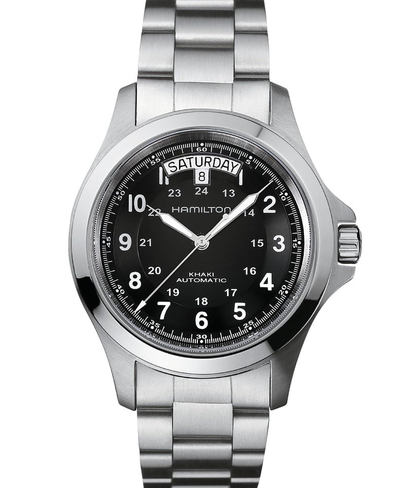 Hamilton Watch Khaki Field King Auto | Swiss Made | 40mm Stainless Steel Case | Black Dial Analog Watch | Silver Stainless Steel Bracelet (Model: H64455133) - Image 1