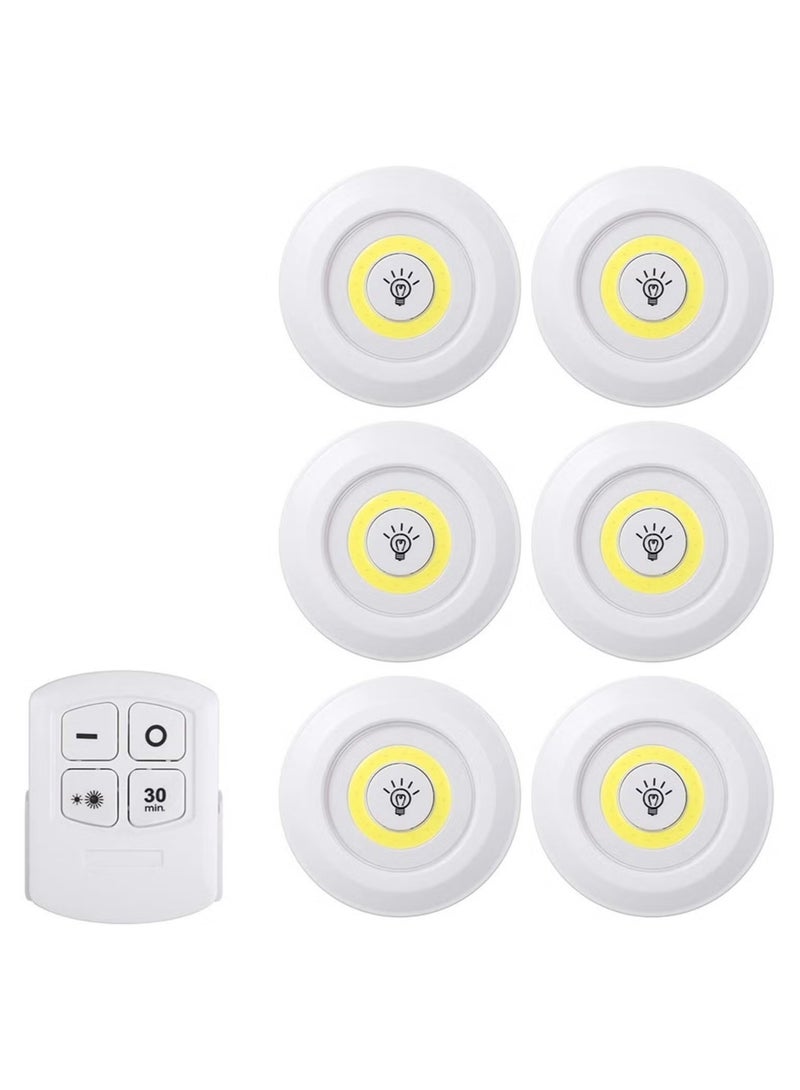 Raxoom 1W COB LED Puck Light 6 Pack with Remote Controller Brightness Adjustable Wireless Dimmable Touch Sensor Control Night Lamp Under Cabinet Lighting Battery Powered Operated for Cabinet Wall - Image 1