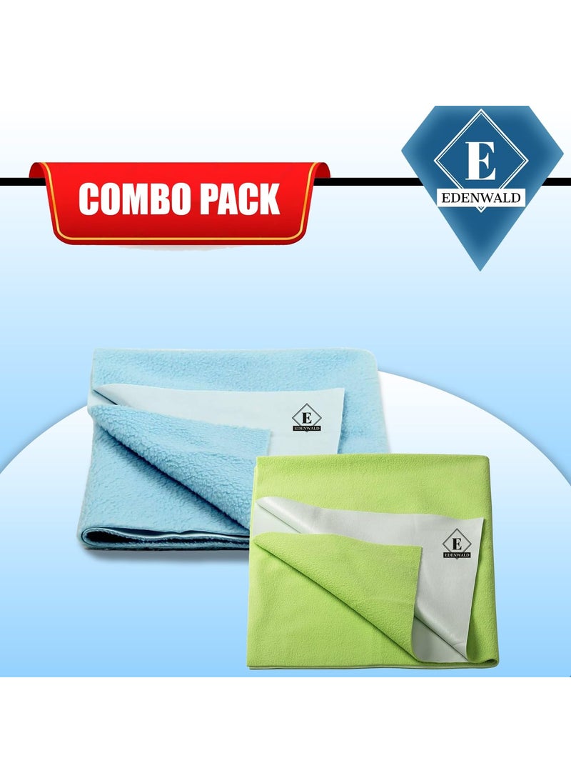 Edenwald Quick Dry Sheet for Babys Extra Absorbent Fast Dry Sheet Bed Protector Waterproof Mattress Protector Underpad Sheet Pack of 2 Medium 100cm x 70cm Mint GreenSky Blue