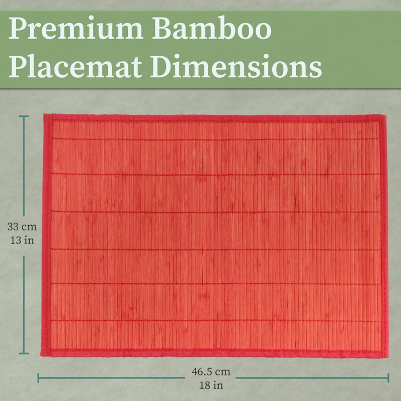 BambooMN Bamboo Slats Placemat with Fabric Border - Solid Color Print - 18"" x 13"" - Red  8 pcs - Image 4