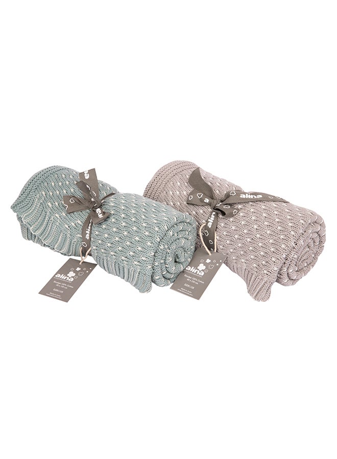 Alina Blanket 100% Cotton Knitted (Rapsodia Light Grey-Naturall ) - Image 1