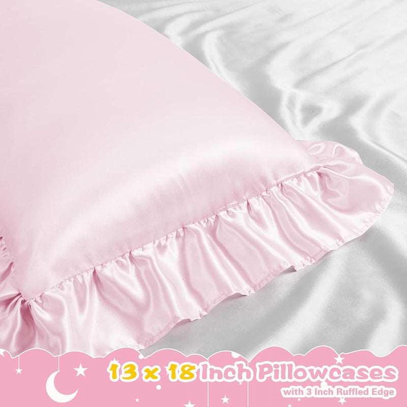 Entisn Ruffle Satin Toddler Pillowcase Set of 2 13 x 18 Inch Toddler Silky Pillow Covers with Envelope Closure Anti Wrinkle Soft Travel Pillow Case Nursery Pillow Sham for Girls Boys Baby Pink - Image 3