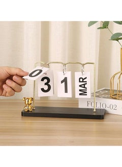 LINGWEI Elegant Perpetual Flip Desk Calendar – Stylish & Minimalist Office Decor with Gold Bear Accent | Perfect for Home, Office, & Gift Giving  - Image 1