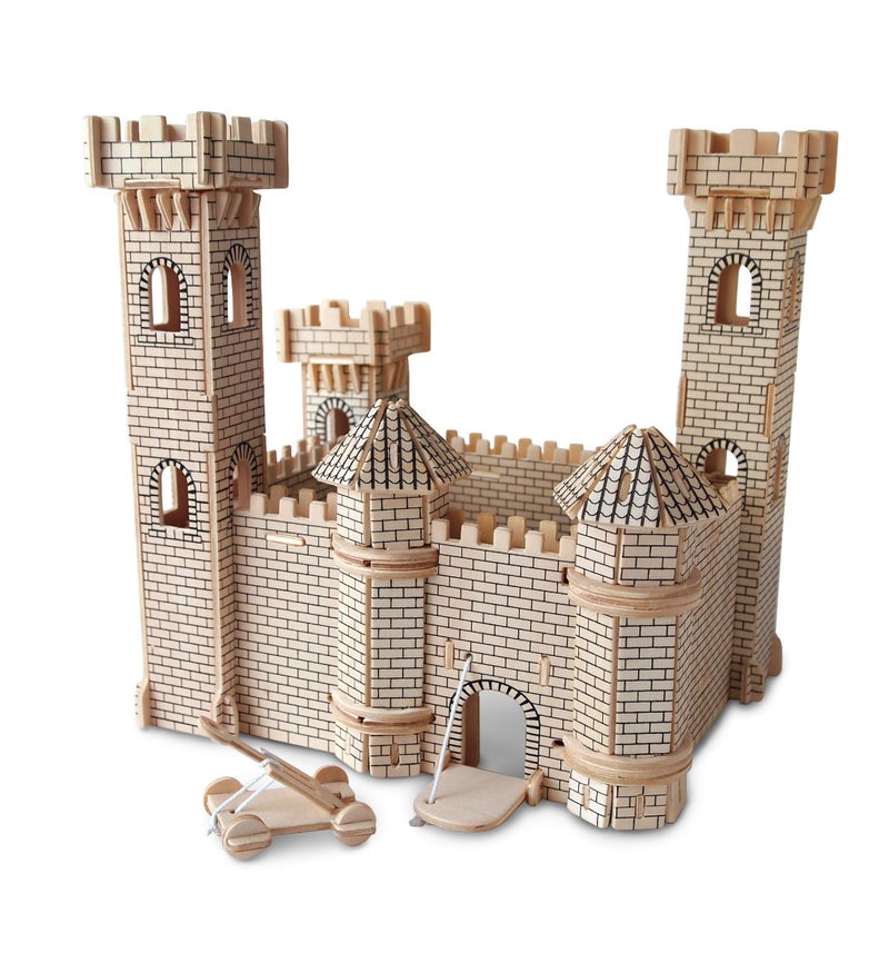 Puzzled 3D Puzzle Castle Set Wood Craft Construction Model Kit Fun Educational DIY Wooden Toy Assemble Model Unfinished Crafting Hobby Puzzle to Build and Paint for Decoration 182 Pieces Pack - Image 3