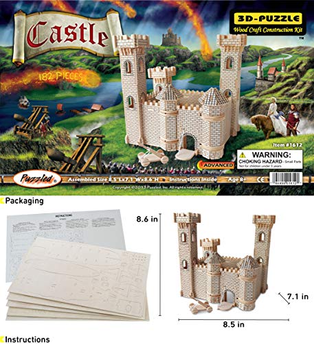 Puzzled 3D Puzzle Castle Set Wood Craft Construction Model Kit Fun Educational DIY Wooden Toy Assemble Model Unfinished Crafting Hobby Puzzle to Build and Paint for Decoration 182 Pieces Pack - Image 5
