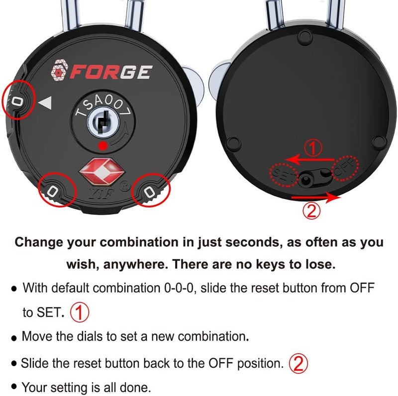 Forge Quality TSA Approved Luggage Locks for Travel Accessories, Suitcase, Pelican case, Ammo Boxes, Set Your own Combination, Zinc Alloy Body-Cable Black 2 Locks - Image 5