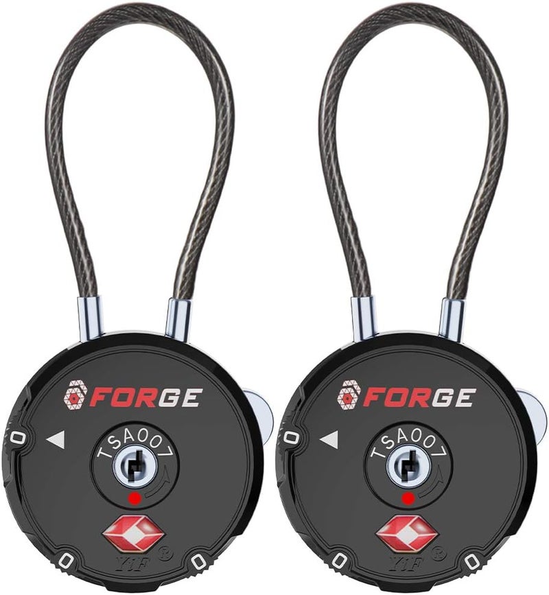 Forge Quality TSA Approved Luggage Locks for Travel Accessories, Suitcase, Pelican case, Ammo Boxes, Set Your own Combination, Zinc Alloy Body-Cable Black 2 Locks - Image 1