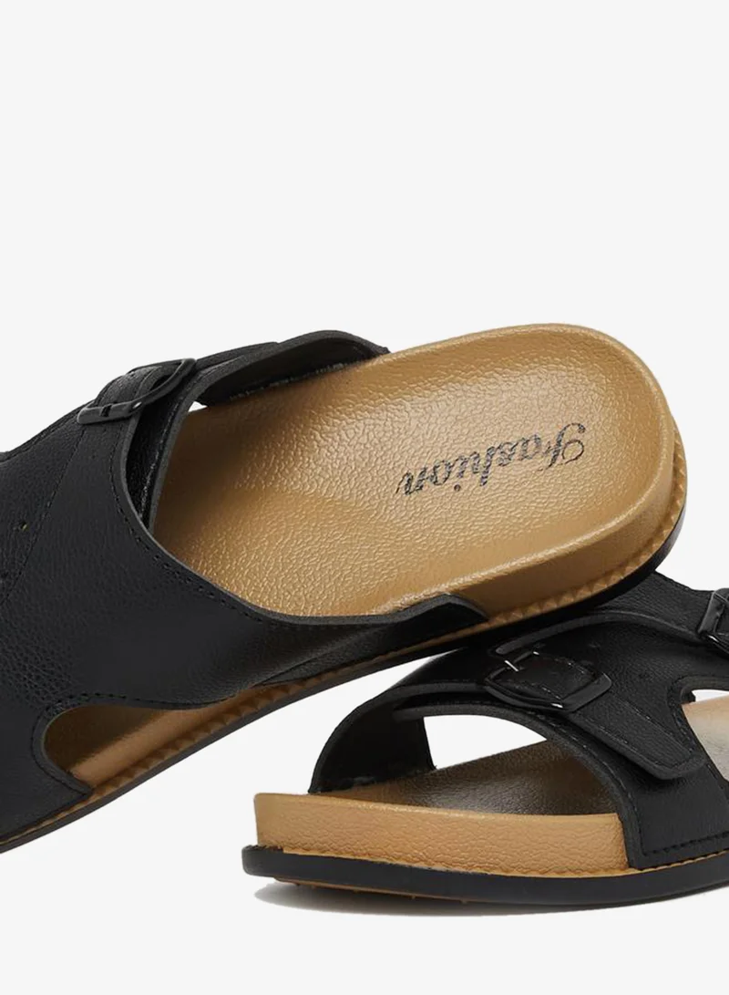 Styli Men Black Buckle Sandals