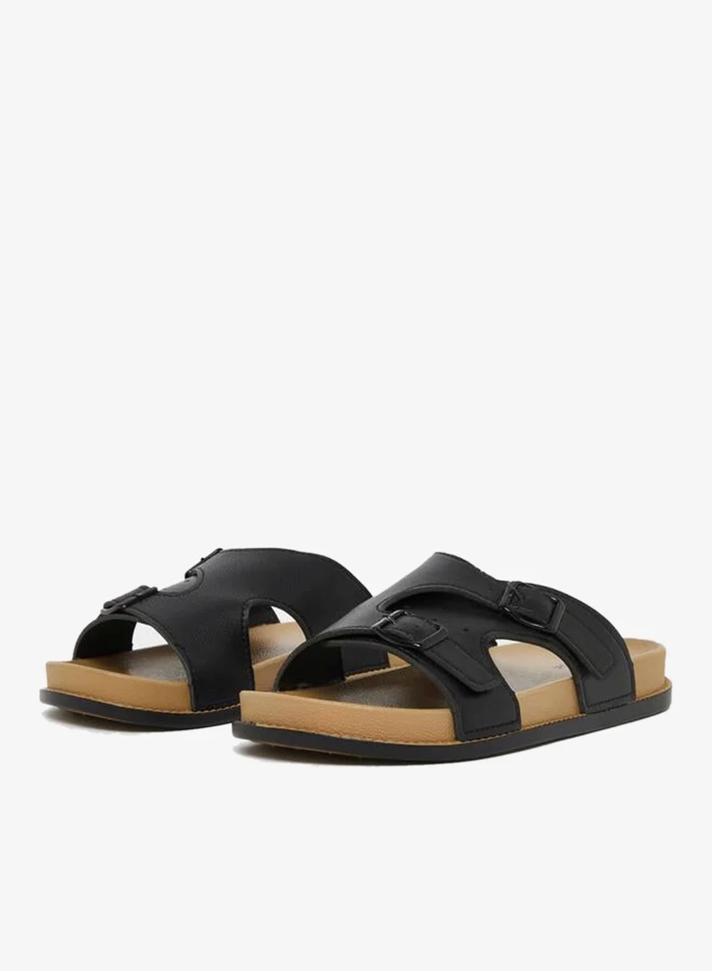 Styli Men Black Buckle Sandals