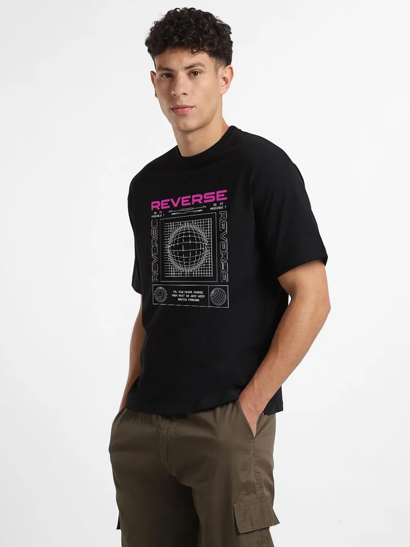 نوبيرو تيشيرت رجالي أسود مطبوع كبير الحجم