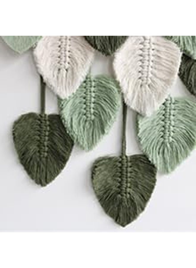 DUNISO Green Wall Hanging Decor Leaves Tapestry，Boho Wall Decor Woven，Feather Handmade Yarn Tassels Woven，Wall Art Decorations for Nursery, Bedroom, Living Room, Apartment Home Backdrop，40*90cm  - Image 5