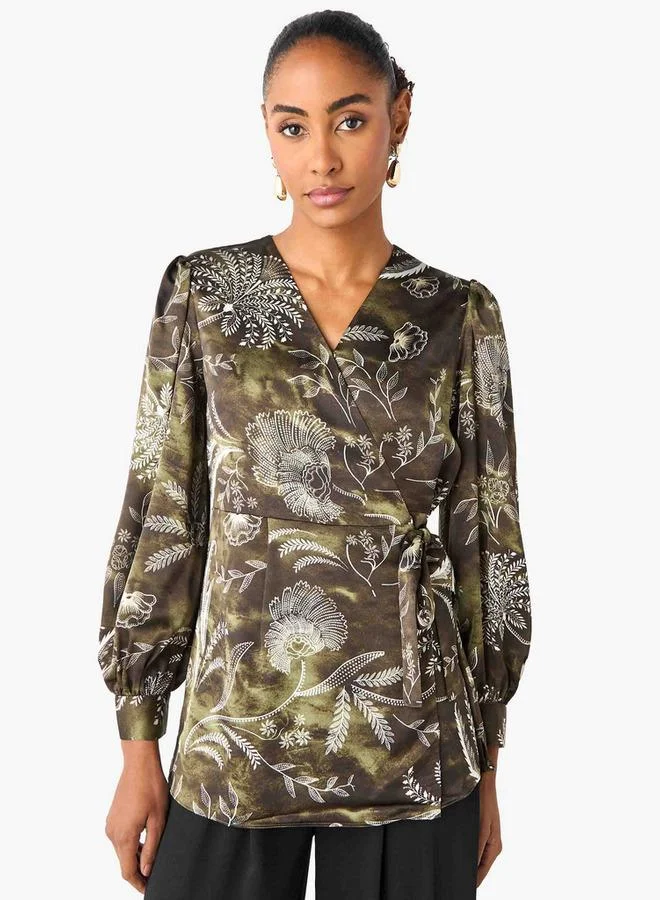 Iconic Iconic Relaxed Fit Polyester Wrap Top with Tie Ups